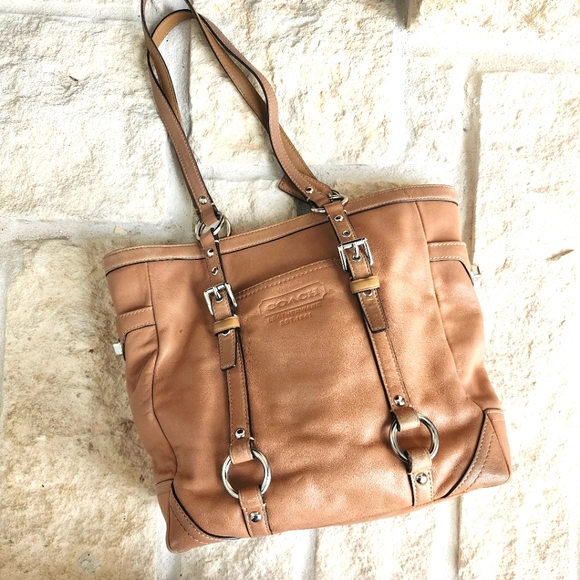 Coach Leather Handbag Brown/Beige - Picture 1 of 7
